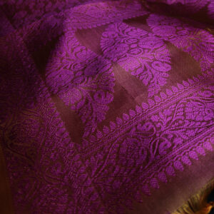 Purple & Golden dual-tone Banarasi Handmade Silk Scarf (Limited Edition) - Image 3