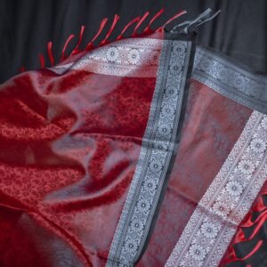 Maroon & Black Banarasi Brocade Handmade Silk Scarf - Image 4