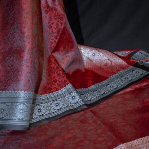 Maroon & Black Banarasi Brocade Handmade Silk Scarf - Image 3