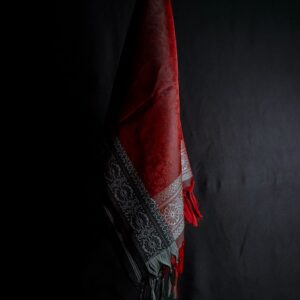 Maroon & Black Banarasi Brocade Handmade Silk Scarf - Image 2