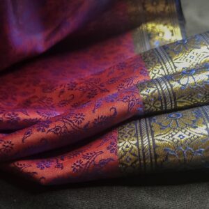 Red Purple Tone Banarasi Silk Scarf Handmade - Image 2