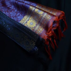 Red Purple Tone Banarasi Silk Scarf Handmade - Image 5