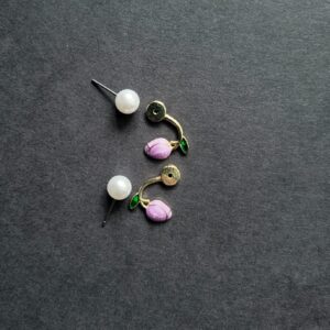Pink Tulip Flower Pearl Women's Earrings - Image 5