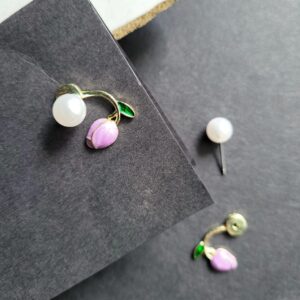 Pink Tulip Flower Pearl Women's Earrings - Image 6