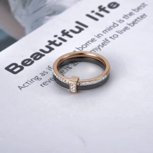 Black 2 row Ceramic Crystal Rhinestone Women's Ring - Image 2