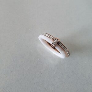 White 2 row Ceramic Crystal Rhinestone Women's Ring - Image 3