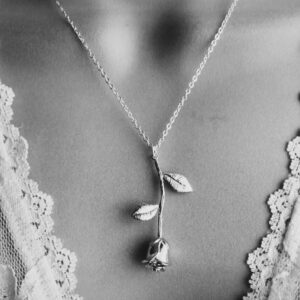 Oxidized Rose flower pendant necklace - Image 1