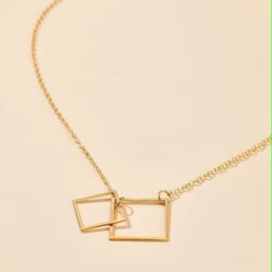 Oxidized Interlock Rectangle Bar Lariat Drop Necklace - Image 2