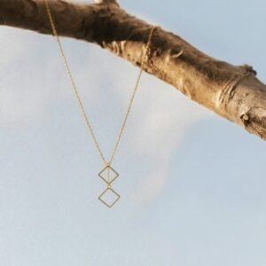 Oxidized Interlock Rectangle Bar Lariat Drop Necklace - Image 2