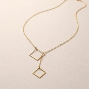 Oxidized Interlock Rectangle Bar Lariat Drop Necklace - Image 4