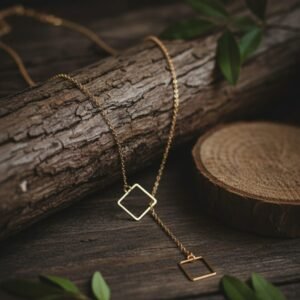 Oxidized Interlock Rectangle Bar Lariat Drop Necklace - Image 1