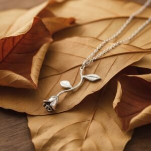 Oxidized Rose flower pendant necklace - Image 2