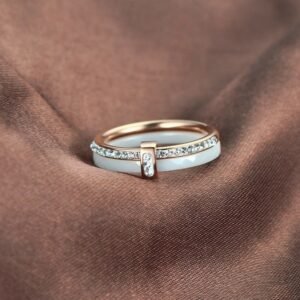 White 2 row Ceramic Crystal Rhinestone Women's Ring - Image 1