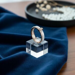 White 2 row Ceramic Crystal Rhinestone Women's Ring - Image 6