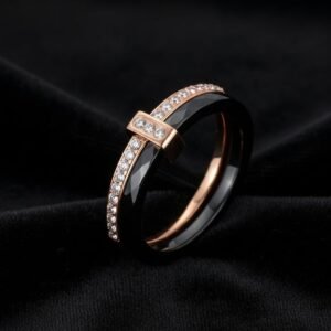 Black 2 row Ceramic Crystal Rhinestone Women's Ring - Image 4