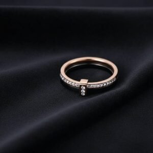 Black 2 row Ceramic Crystal Rhinestone Women's Ring - Image 6