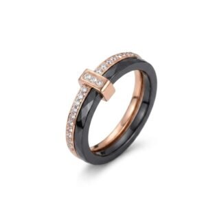 Black 2 row Ceramic Crystal Rhinestone Women's Ring - Image 5