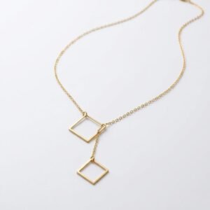 Oxidized Interlock Rectangle Bar Lariat Drop Necklace - Image 5