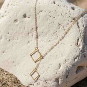 Oxidized Interlock Rectangle Bar Lariat Drop Necklace - Image 3
