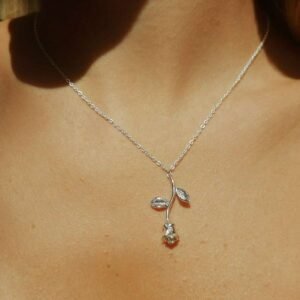 Oxidized Rose flower pendant necklace - Image 1
