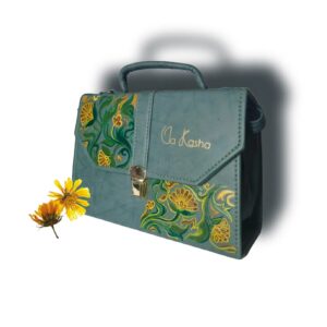 Women Teal Green Floral Handmade Handbag EXCLUSIVE COLLECTION - Image 3