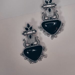 Oxidized Bird Black Stone Dangle Women's Earrings - Image 4