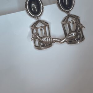 Vintage Style Bird Cage Black Monalisa Stone Drop Women's Earrings - Image 4