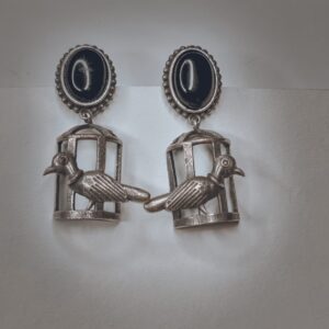 Vintage Style Bird Cage Black Monalisa Stone Drop Women's Earrings - Image 5