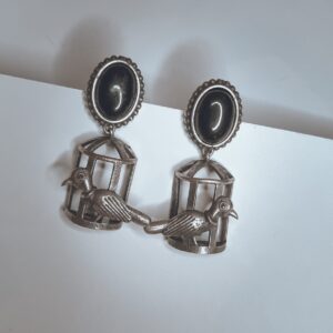 Vintage Style Bird Cage Black Monalisa Stone Drop Women's Earrings - Image 2