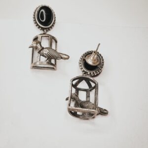 Vintage Style Bird Cage Black Monalisa Stone Drop Women's Earrings - Image 3