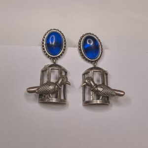 Vintage Style Bird Cage Blue Monalisa Stone Drop Women's Earrings - Image 4