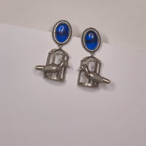 Vintage Style Bird Cage Blue Monalisa Stone Drop Women's Earrings - Image 3