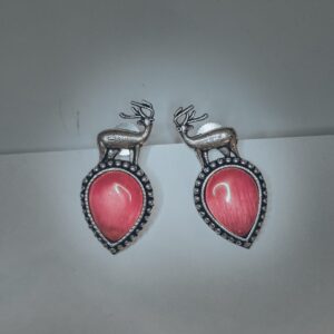 Vintage Style Deer Pink Monalisa Stone Drop Women's Earrings - Image 4