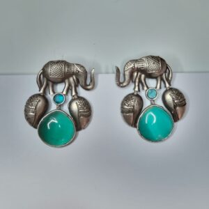 Vintage Style Oxidized Elephant Blue Monalisa Stone Women's Earrings - Image 6