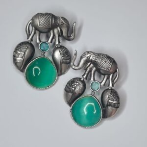 Vintage Style Oxidized Elephant Blue Monalisa Stone Women's Earrings - Image 4