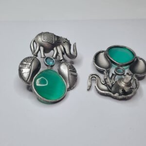 Vintage Style Oxidized Elephant Blue Monalisa Stone Women's Earrings - Image 3