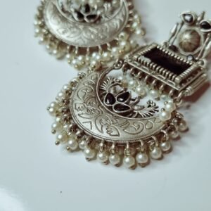 Oxidized Pearl Monalisa Black Stone Dangle Women's Earrings - Image 5