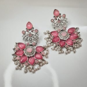 Oxidized Pearl Pink Monalisa Dangle Women's Earrings - Image 4