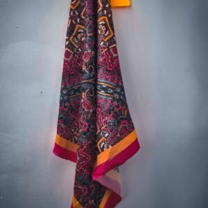 Satin Silk Pink Abstract Vintage Scarf - Image 1