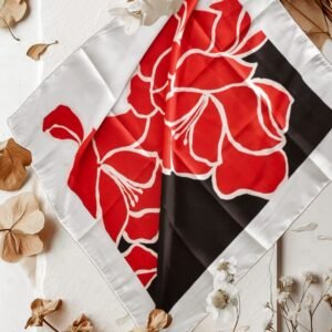Satin Silk Red Floral Scarf - Image 2