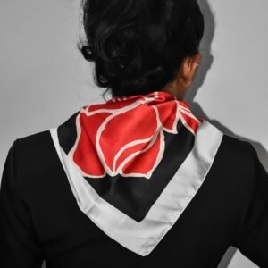 Satin Silk Red Floral Scarf - Image 1