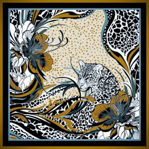 Satin Silk Jungle Love Golden Scarf - Image 8