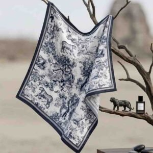 Jungle Reverie Handcrafted Luxury in Monochrome  Satin Scarf - Image 1
