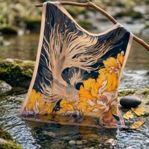 Golden Flow Handcrafted Elegance Satin Scarf - Image 7