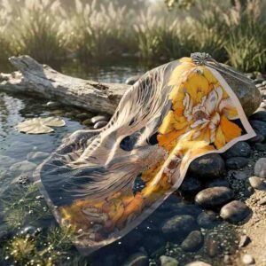 Golden Flow Handcrafted Elegance Satin Scarf - Image 6