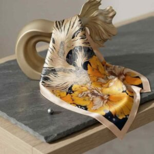 Golden Flow Handcrafted Elegance Satin Scarf - Image 2