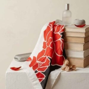 Crimson Bloom Satin Scarf - Image 1