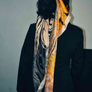 Golden Flow Handcrafted Elegance Satin Scarf - Image 4