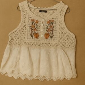 Open Work Floral Crochet Knit Top - Image 1
