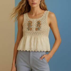 Open Work Floral Crochet Knit Top - Image 2